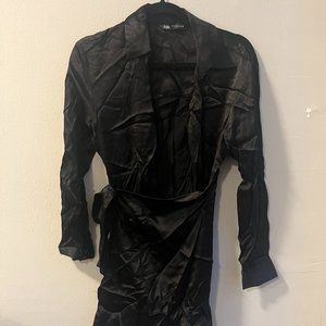 Zara Black Satin Wrap Dress
